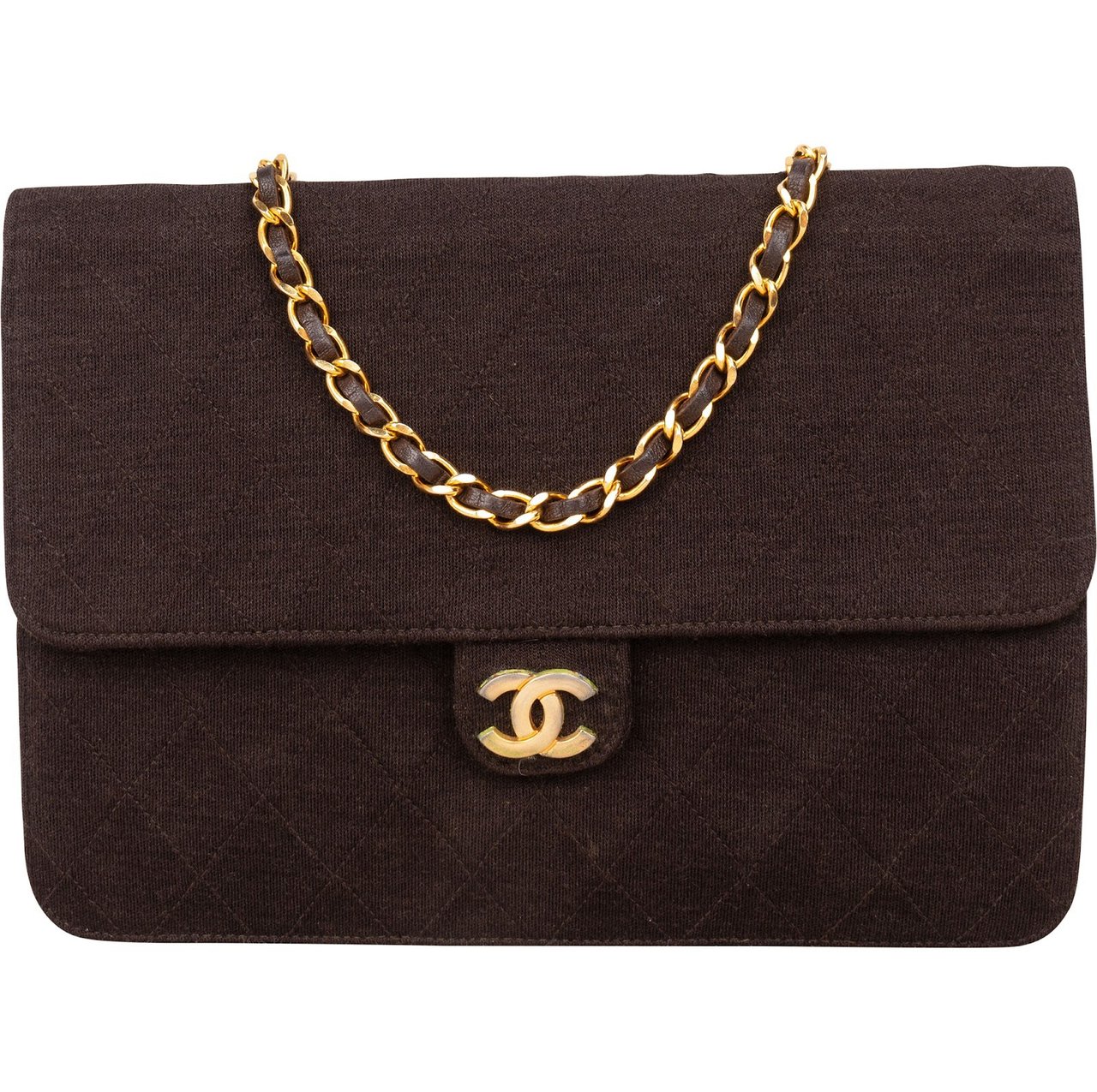 Chanel Chanel Quilted Cotton CC Single Flap Shoulder Bag Bruin