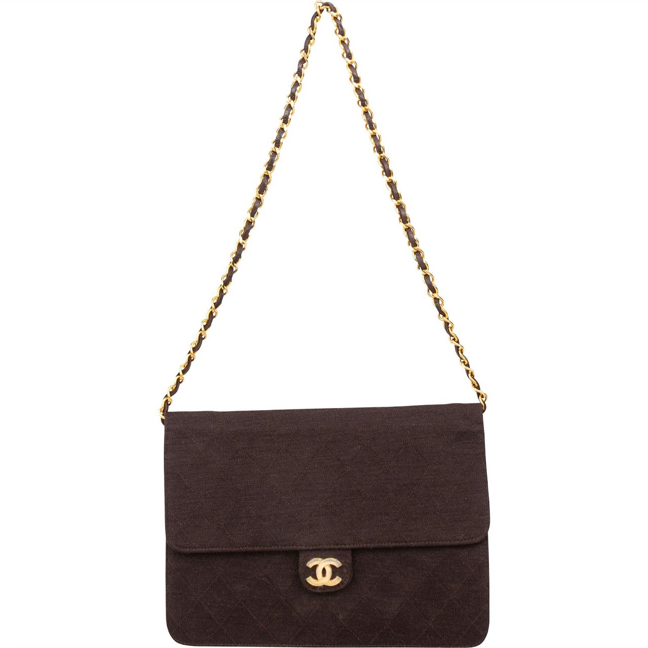 Chanel Chanel Quilted Cotton CC Single Flap Shoulder Bag Bruin