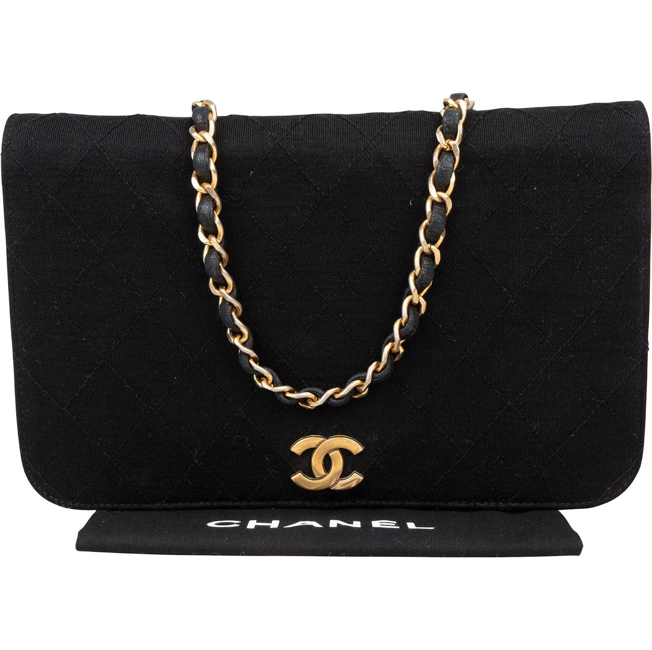 Chanel Chanel Quilted Cotton Medium Single Flap Crossbody Bag Zwart