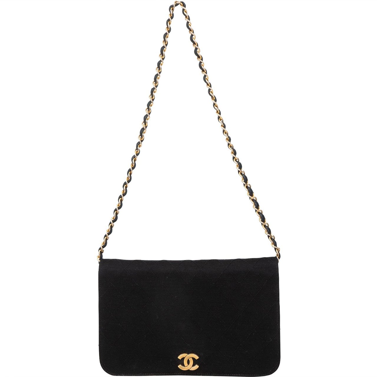 Chanel Chanel Quilted Cotton Medium Single Flap Crossbody Bag Zwart
