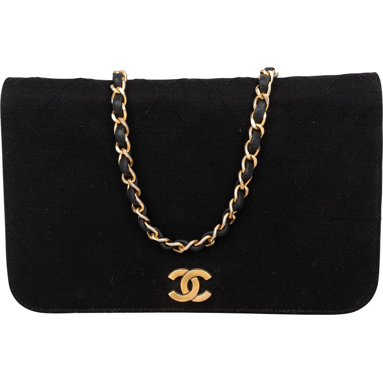 Chanel Chanel Quilted Cotton Medium Single Flap Crossbody Bag Zwart