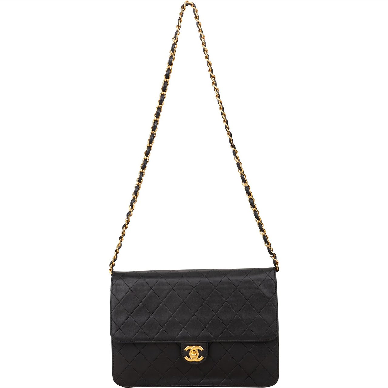 Chanel Chanel Quilted Lambskin Medium Single Flap Shoulder Bag Zwart