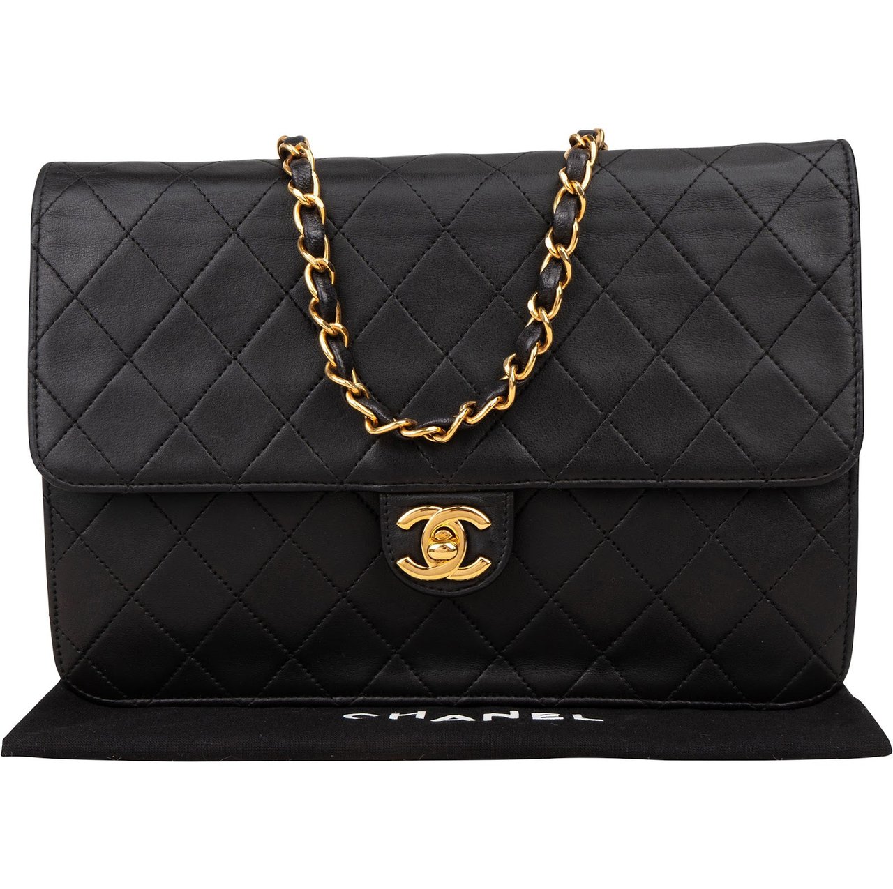 Chanel Chanel Quilted Lambskin Medium Single Flap Shoulder Bag Zwart