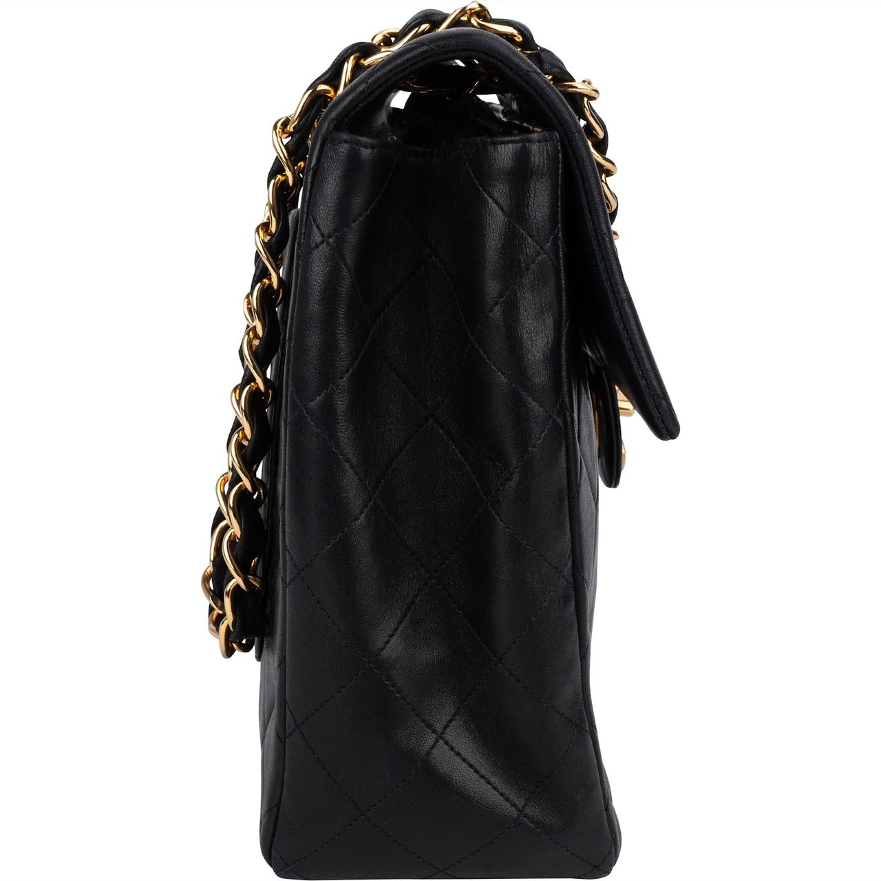 Chanel Chanel Quilted Lambskin 24K Gold Maxi Single Flap Crossbody Bag Zwart