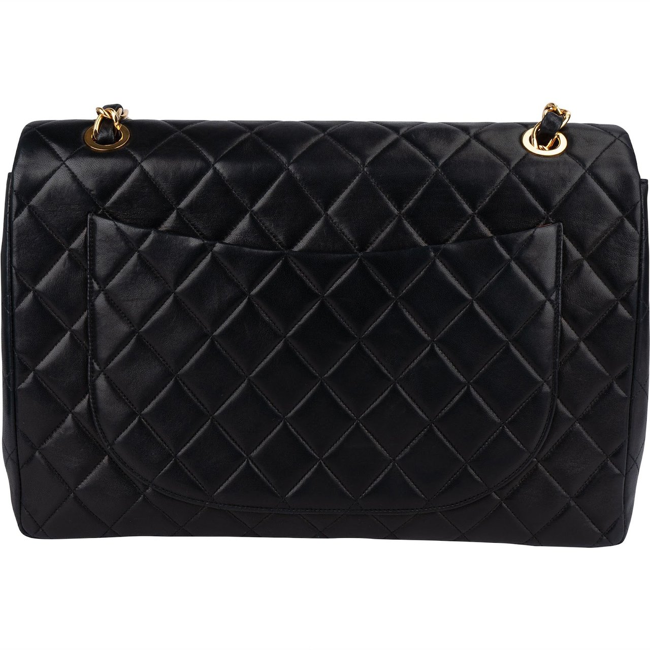 Chanel Chanel Quilted Lambskin 24K Gold Maxi Single Flap Crossbody Bag Zwart