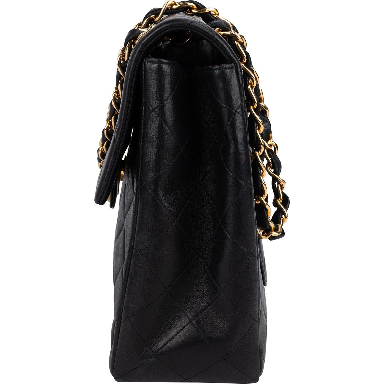 Chanel Chanel Quilted Lambskin 24K Gold Maxi Single Flap Crossbody Bag Zwart