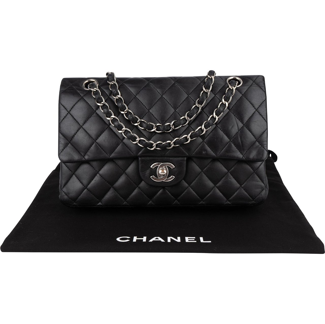 Chanel Chanel Quilted Lambskin Medium Double Flap Crossbody Bag Zwart
