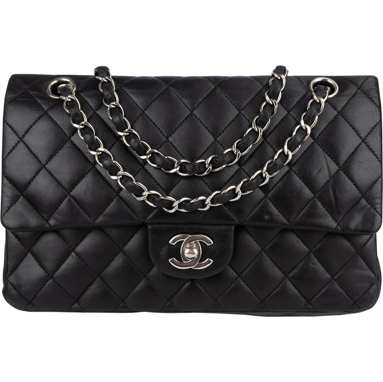 Chanel Chanel Quilted Lambskin Medium Double Flap Crossbody Bag Zwart