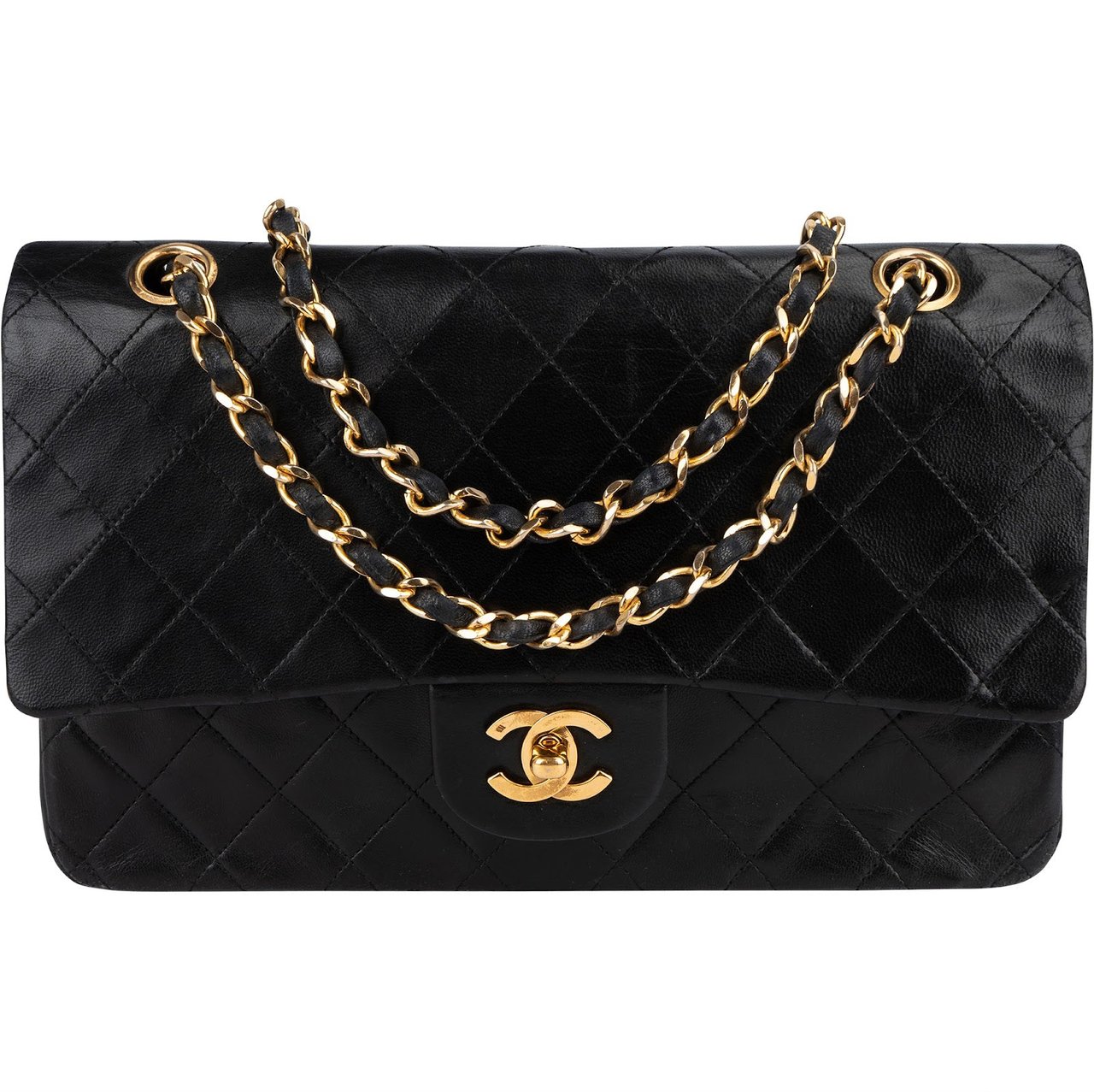 Chanel Chanel Quilted Lambskin 24K Gold Medium Double Flap Crossbody Bag Zwart