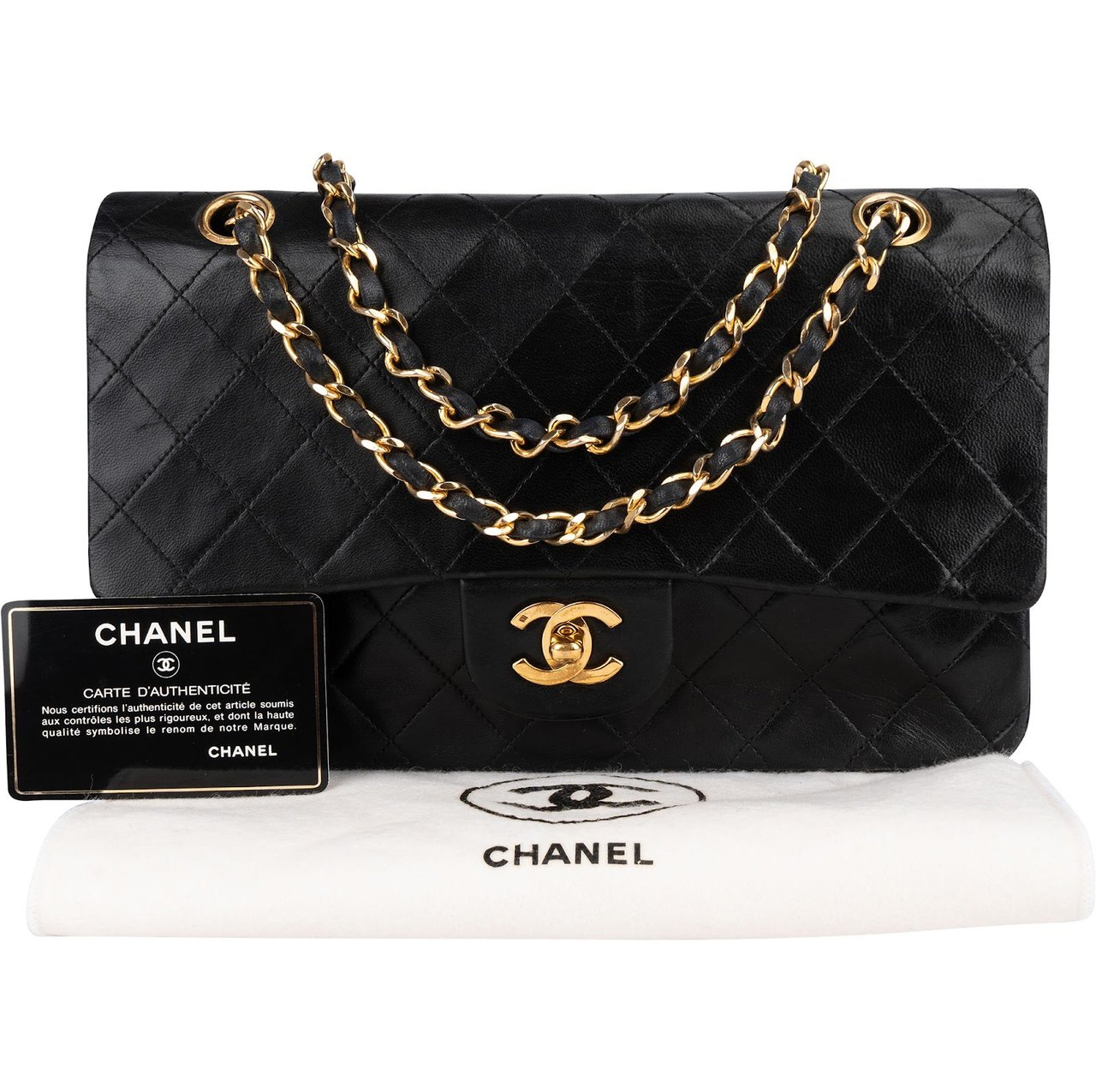 Chanel Chanel Quilted Lambskin 24K Gold Medium Double Flap Crossbody Bag Zwart