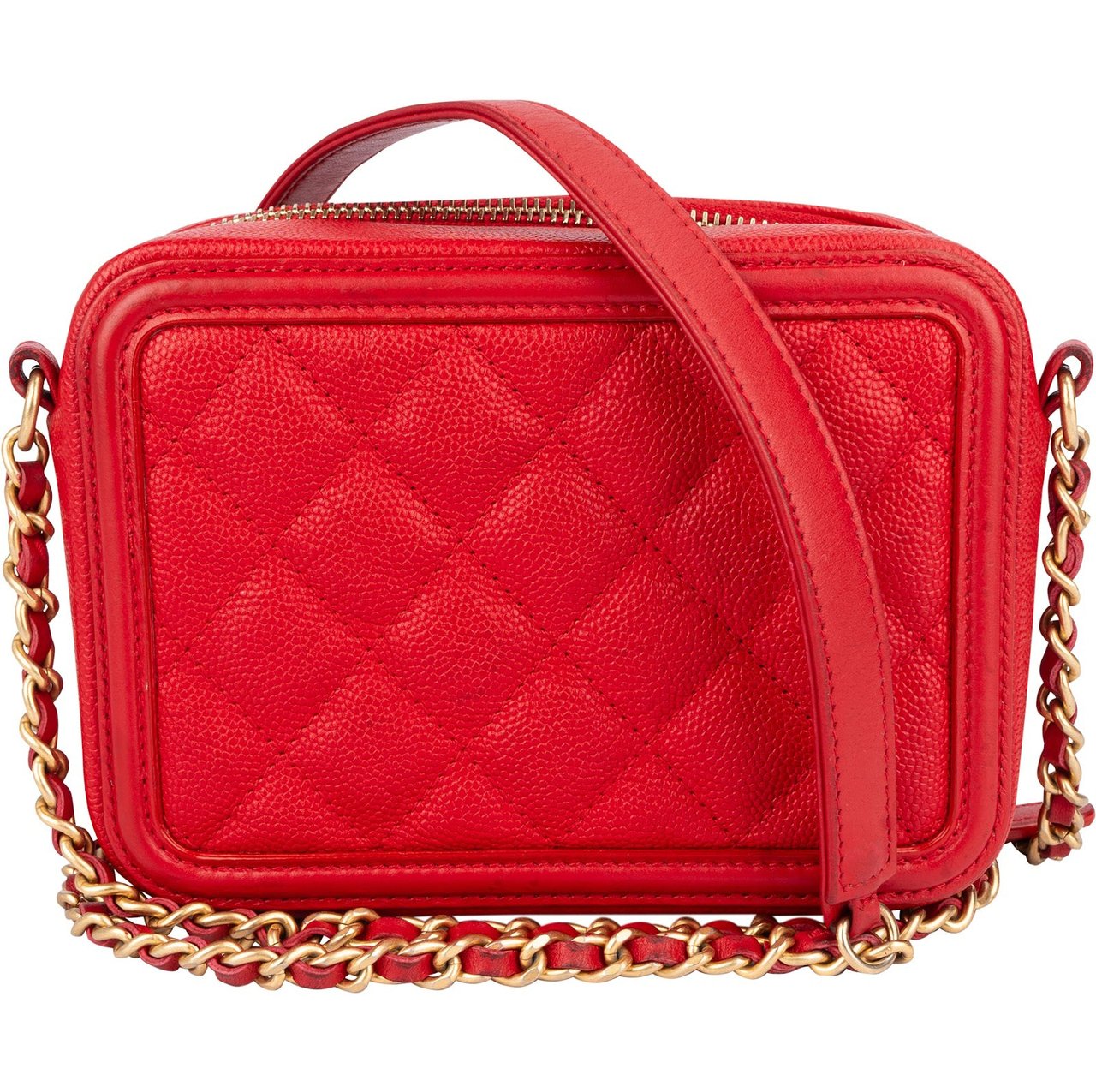 Chanel Chanel Quilted Caviar Leather Small Filigree Vanity Case Crossbody Rood