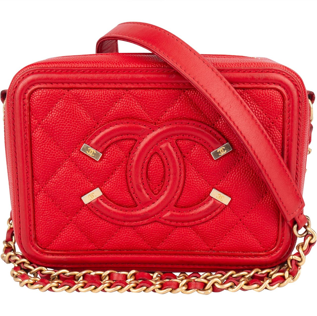 Chanel Chanel Quilted Caviar Leather Small Filigree Vanity Case Crossbody Rood