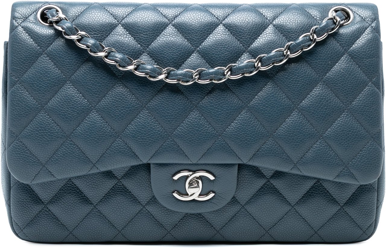 Chanel Jumbo Classic Caviar Double Flap Blauw