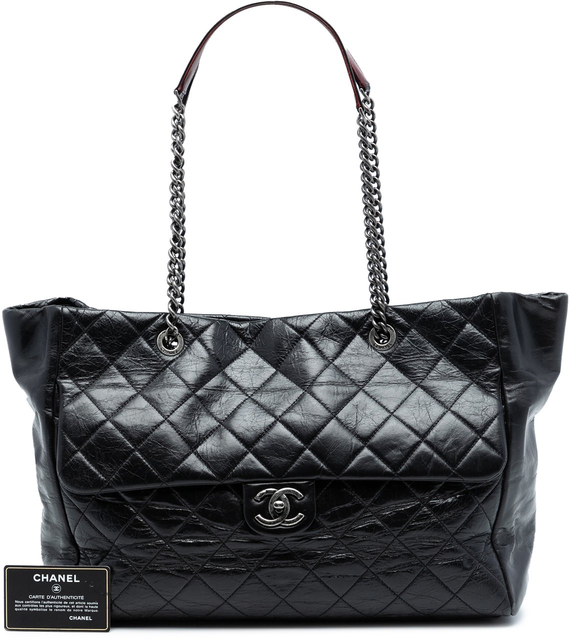 Chanel Large Quilted Glazed Calfskin Duo Color Tote Zwart