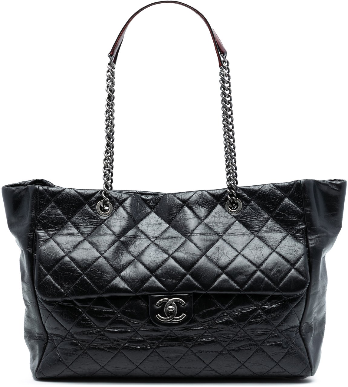Chanel Large Quilted Glazed Calfskin Duo Color Tote Zwart