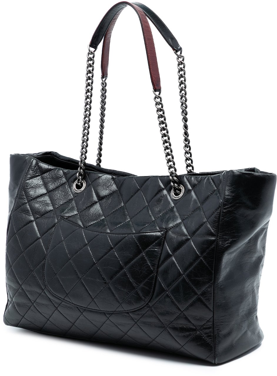 Chanel Large Quilted Glazed Calfskin Duo Color Tote Zwart