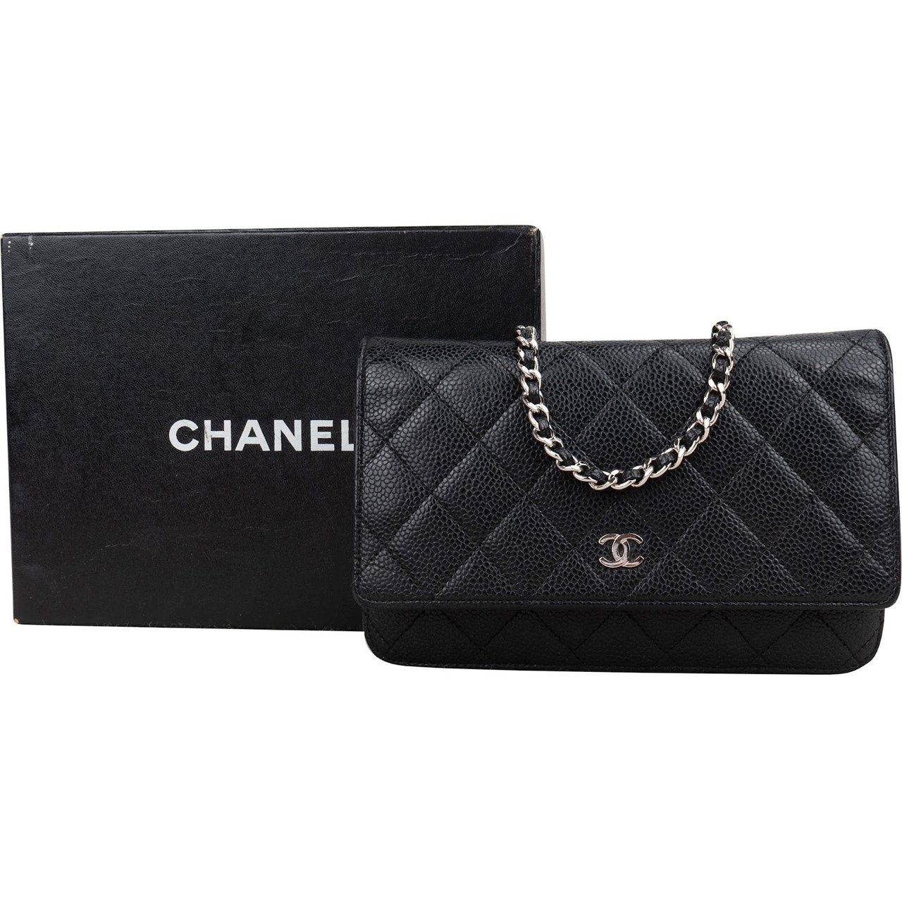 Chanel Chanel Quilted Caviar Leather Wallet On Chain Crossbody Bag Zwart