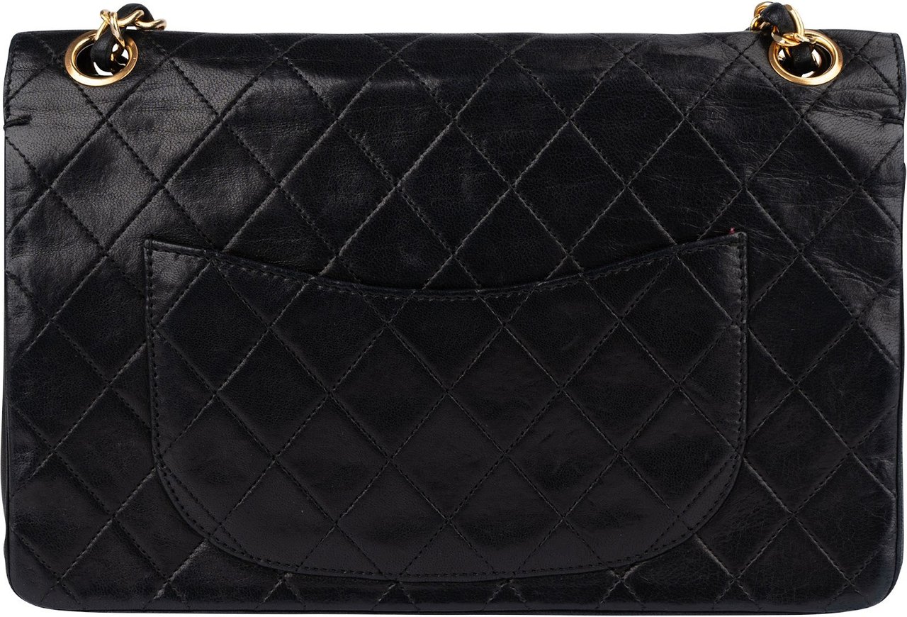 Chanel Chanel Quilted Lambskin 24K Gold Double Flap Crossbody Bag Zwart