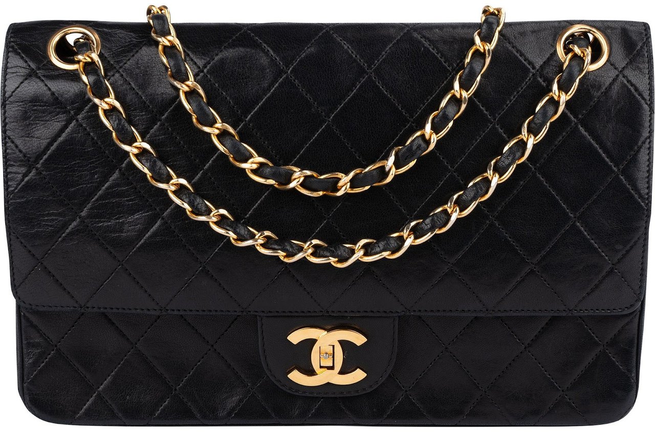 Chanel Chanel Quilted Lambskin 24K Gold Double Flap Crossbody Bag Zwart