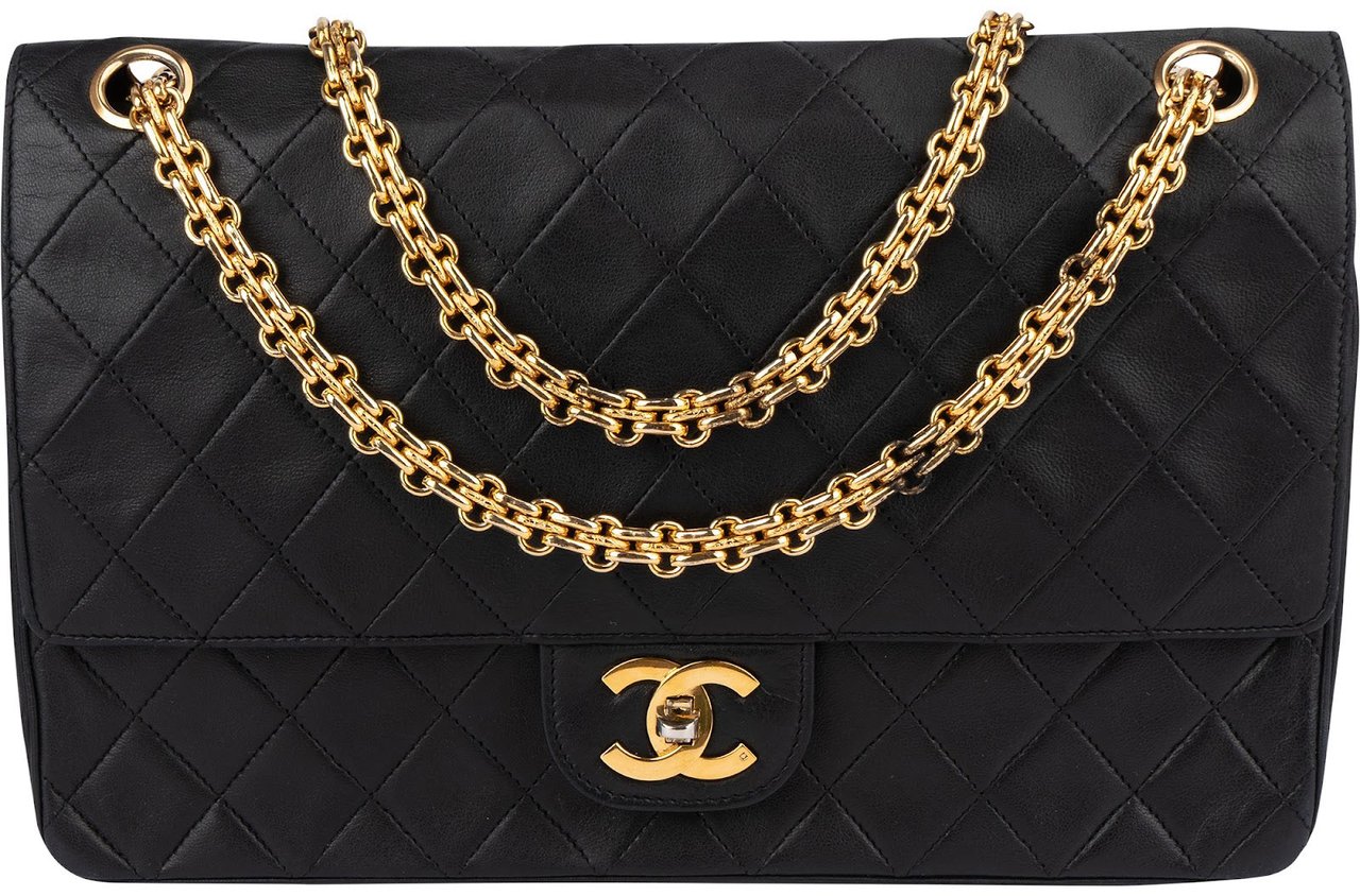 Chanel Chanel Quilted Lambskin 24K Gold Double Flap Crossbody Bag Zwart