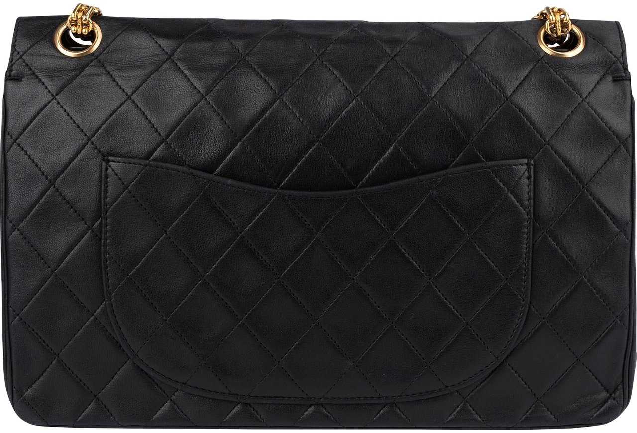 Chanel Chanel Quilted Lambskin 24K Gold Double Flap Crossbody Bag Zwart