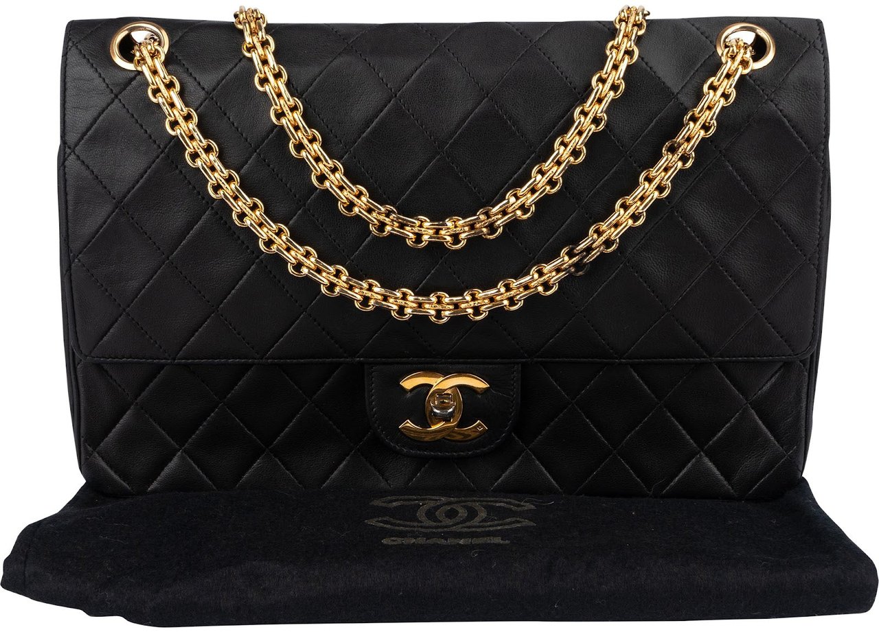 Chanel Chanel Quilted Lambskin 24K Gold Double Flap Crossbody Bag Zwart