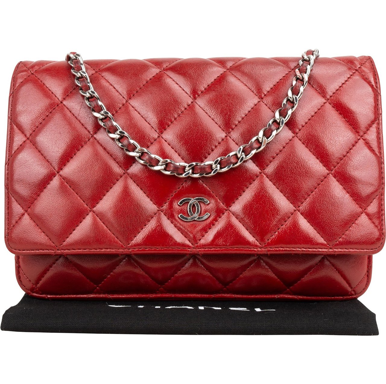 Chanel Chanel Quilted Lambskin Wallet On Chain Crossbody Bag Rood