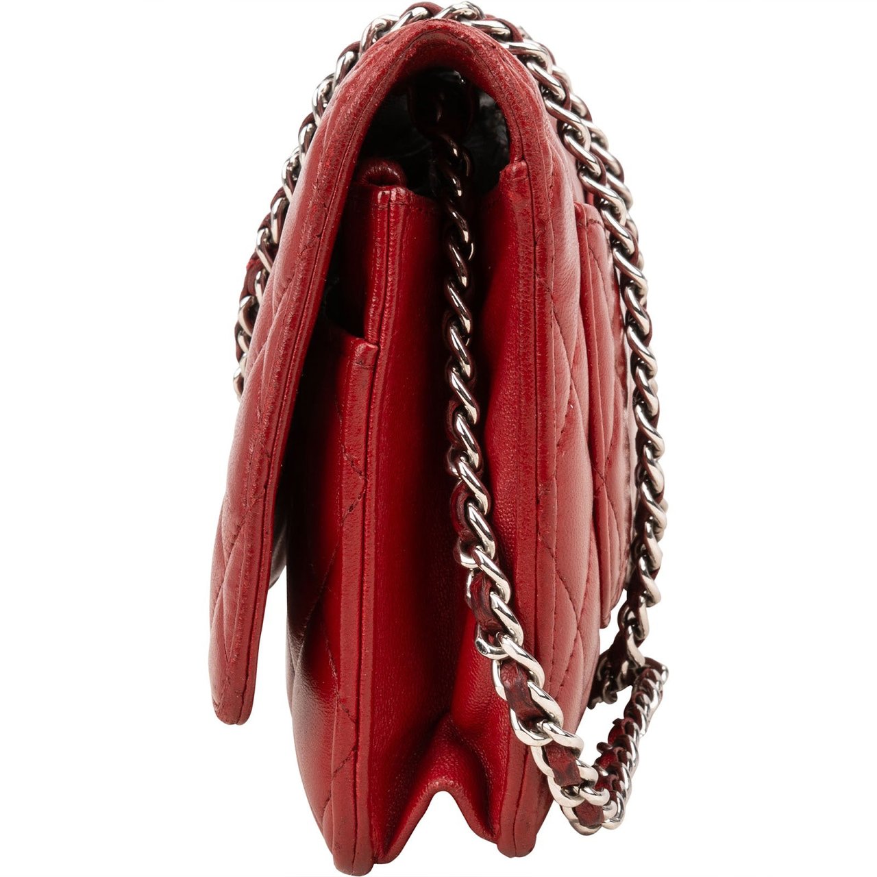 Chanel Chanel Quilted Lambskin Wallet On Chain Crossbody Bag Rood