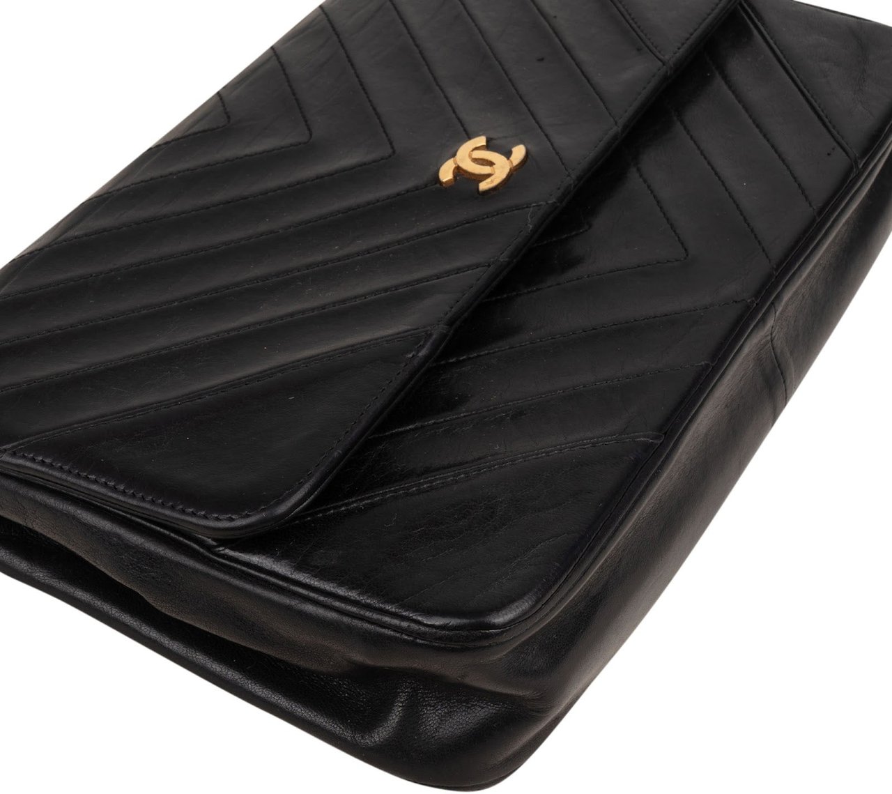 Chanel Chanel Chevron Lambskin 24K Gold Single Flap Shoulder Bag Zwart
