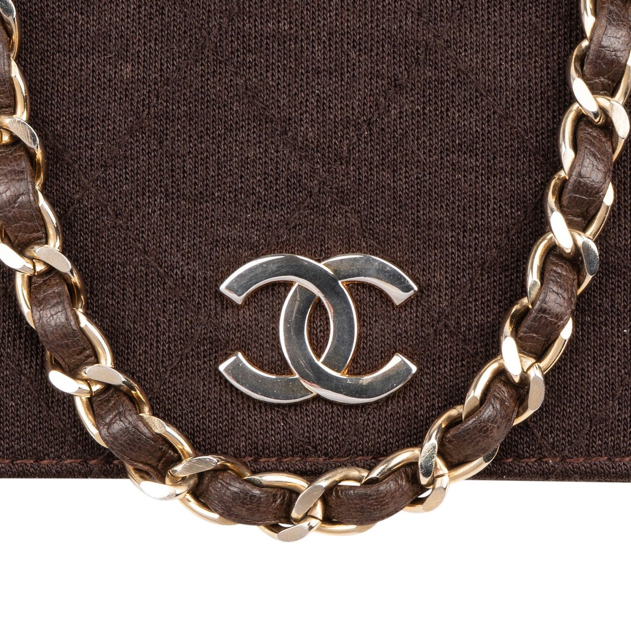 Chanel Chanel Quilted Cotton CC Single Flap Shoulder Bag Bruin