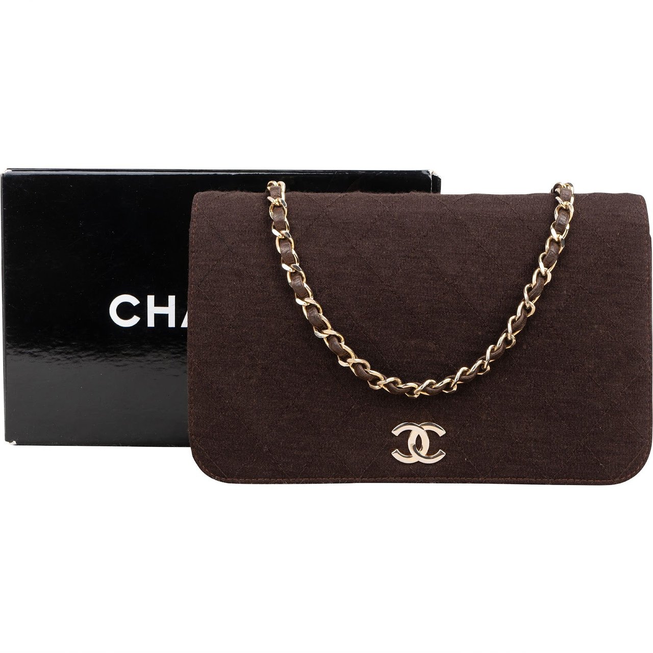 Chanel Chanel Quilted Cotton CC Single Flap Shoulder Bag Bruin