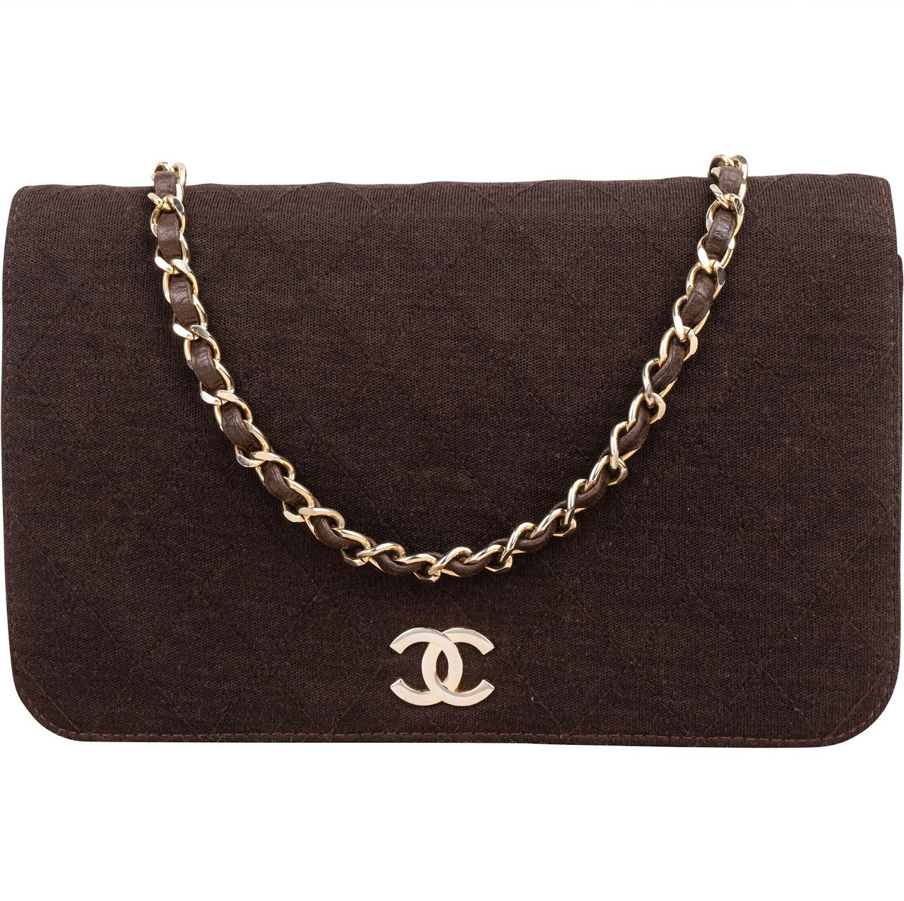 Chanel Chanel Quilted Cotton CC Single Flap Shoulder Bag Bruin