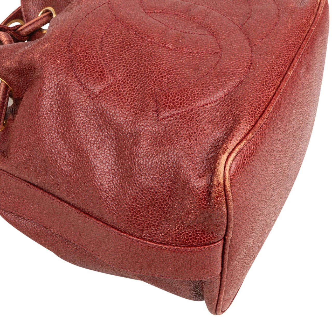 Chanel Chanel Caviar Leather CC Drawstring Bucket Crossbody Bag Rood