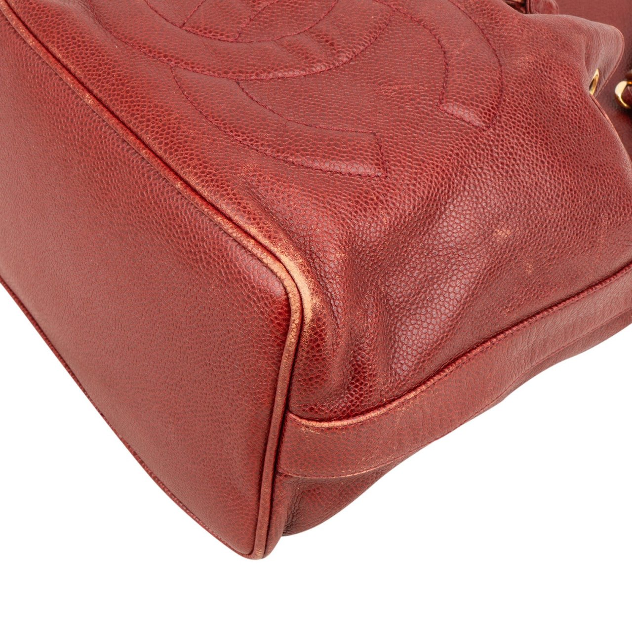 Chanel Chanel Caviar Leather CC Drawstring Bucket Crossbody Bag Rood