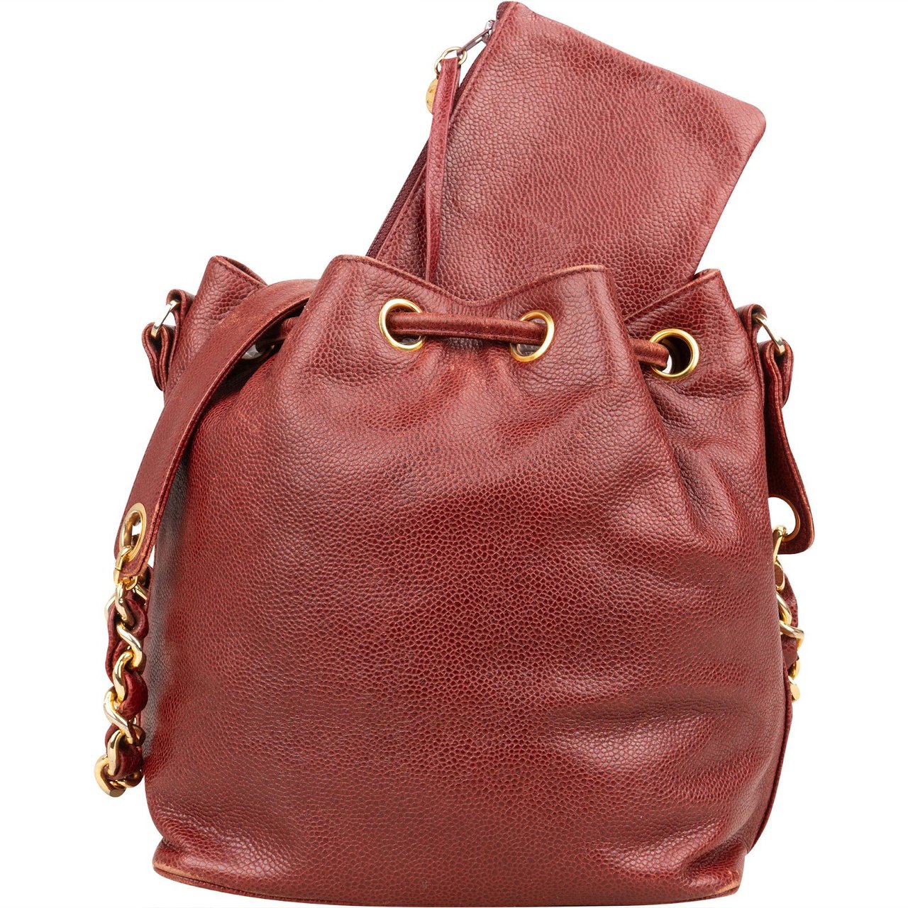 Chanel Chanel Caviar Leather CC Drawstring Bucket Crossbody Bag Rood