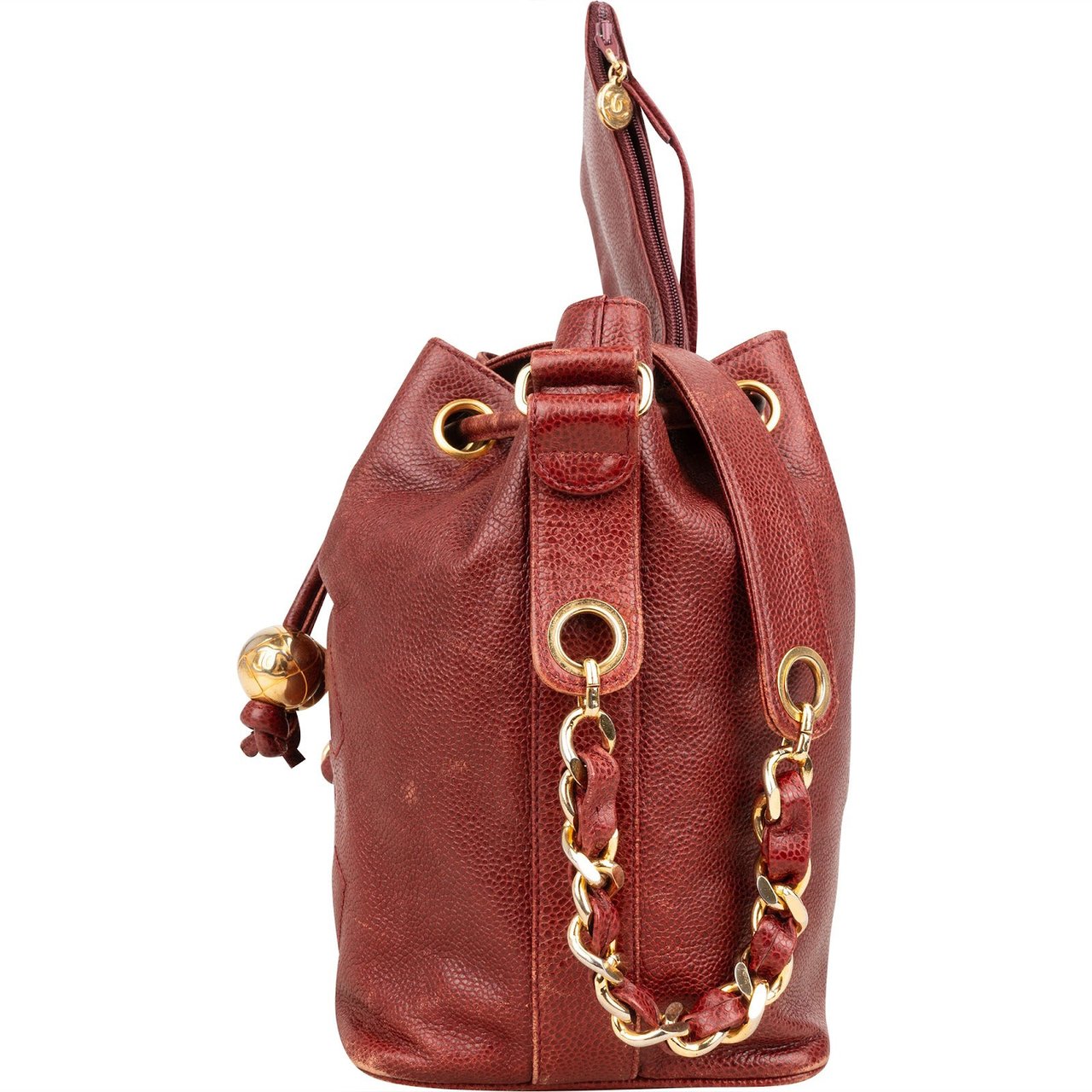 Chanel Chanel Caviar Leather CC Drawstring Bucket Crossbody Bag Rood