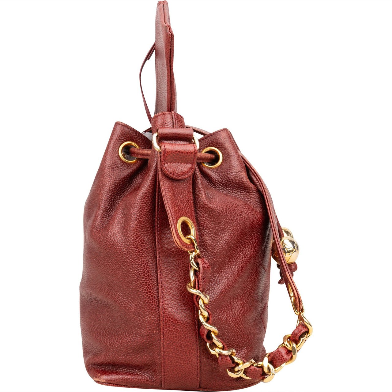 Chanel Chanel Caviar Leather CC Drawstring Bucket Crossbody Bag Rood