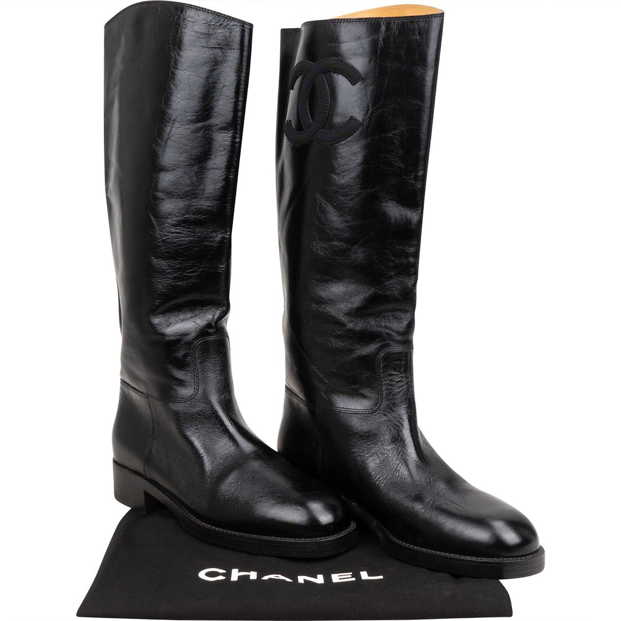 Chanel Chanel Black Leather CC Boots (39) Zwart