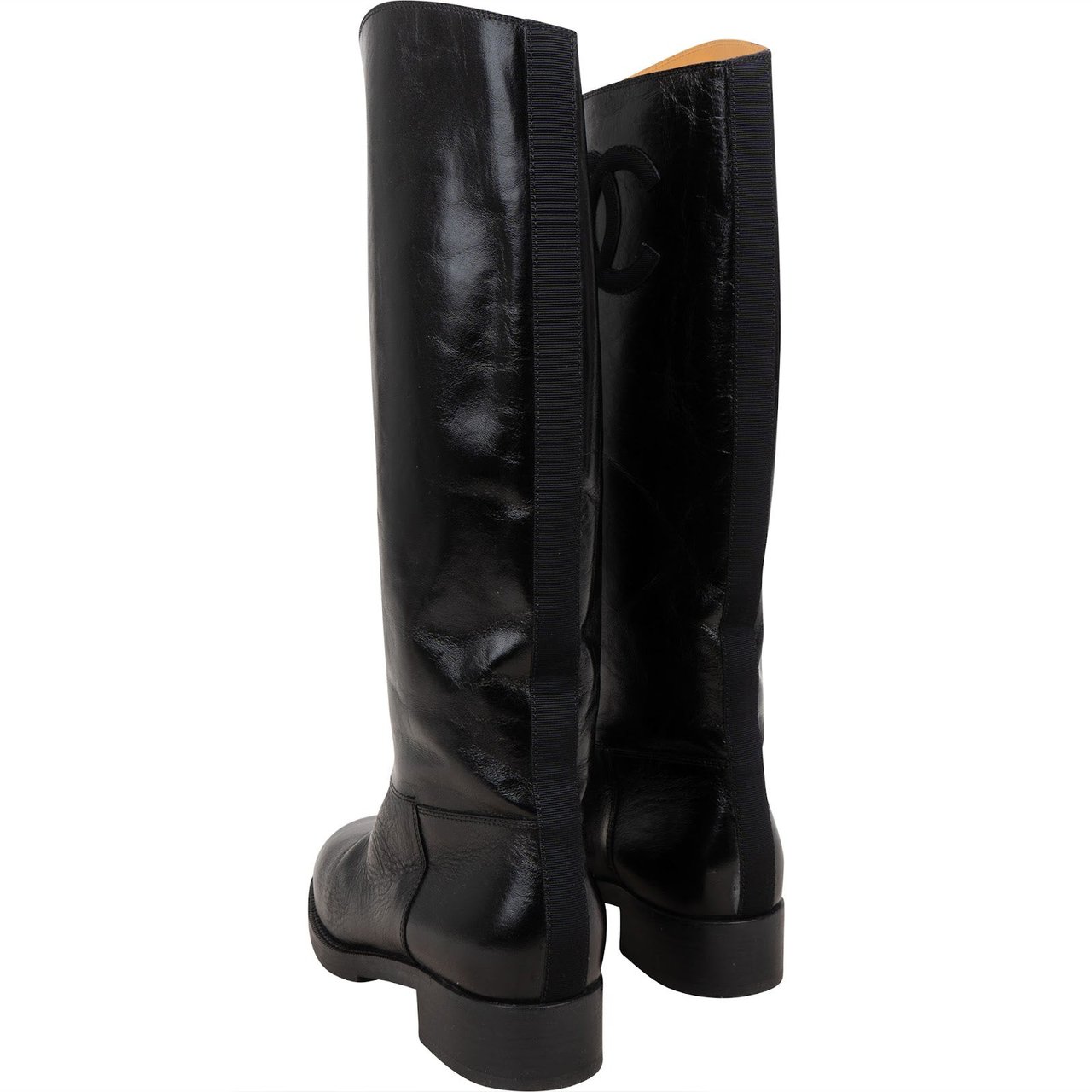 Chanel Chanel Black Leather CC Boots (39) Zwart