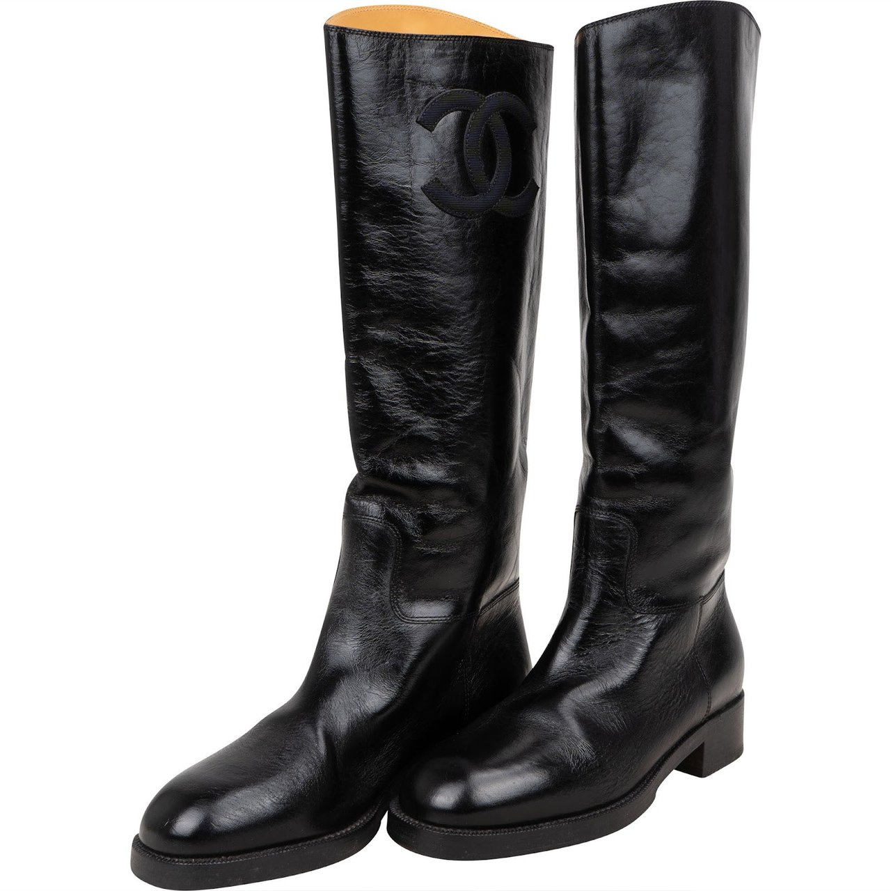 Chanel Chanel Black Leather CC Boots (39) Zwart