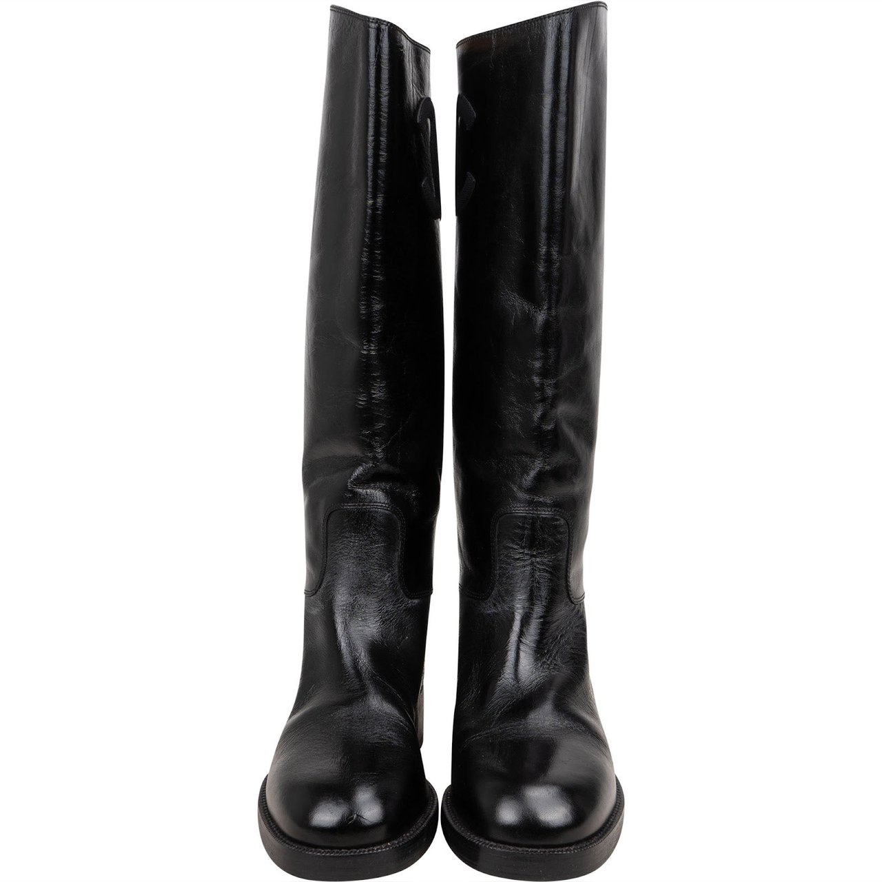 Chanel Chanel Black Leather CC Boots (39) Zwart