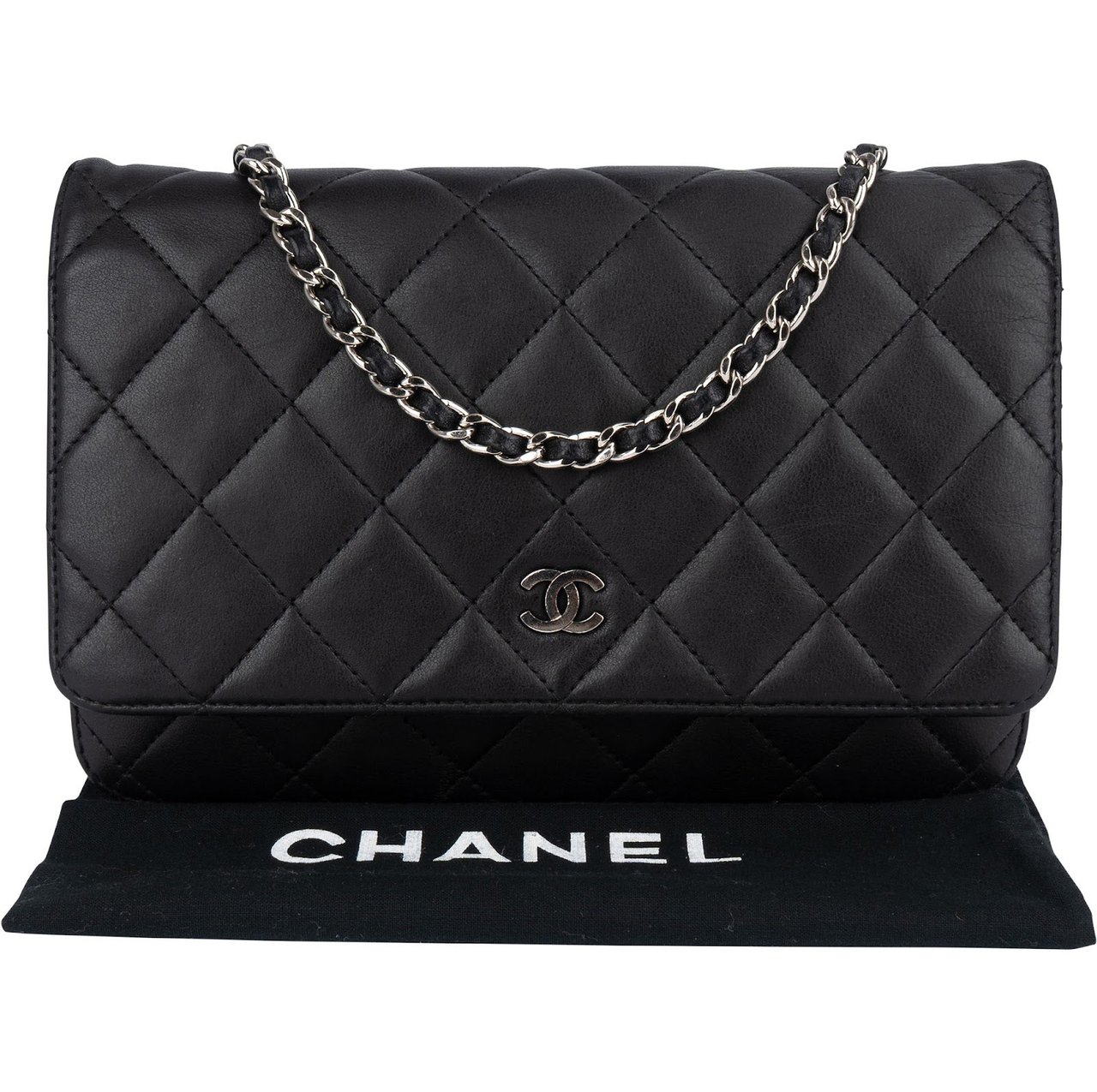 Chanel Chanel Quilted Lambskin Wallet On Chain Crossbody Bag Zwart