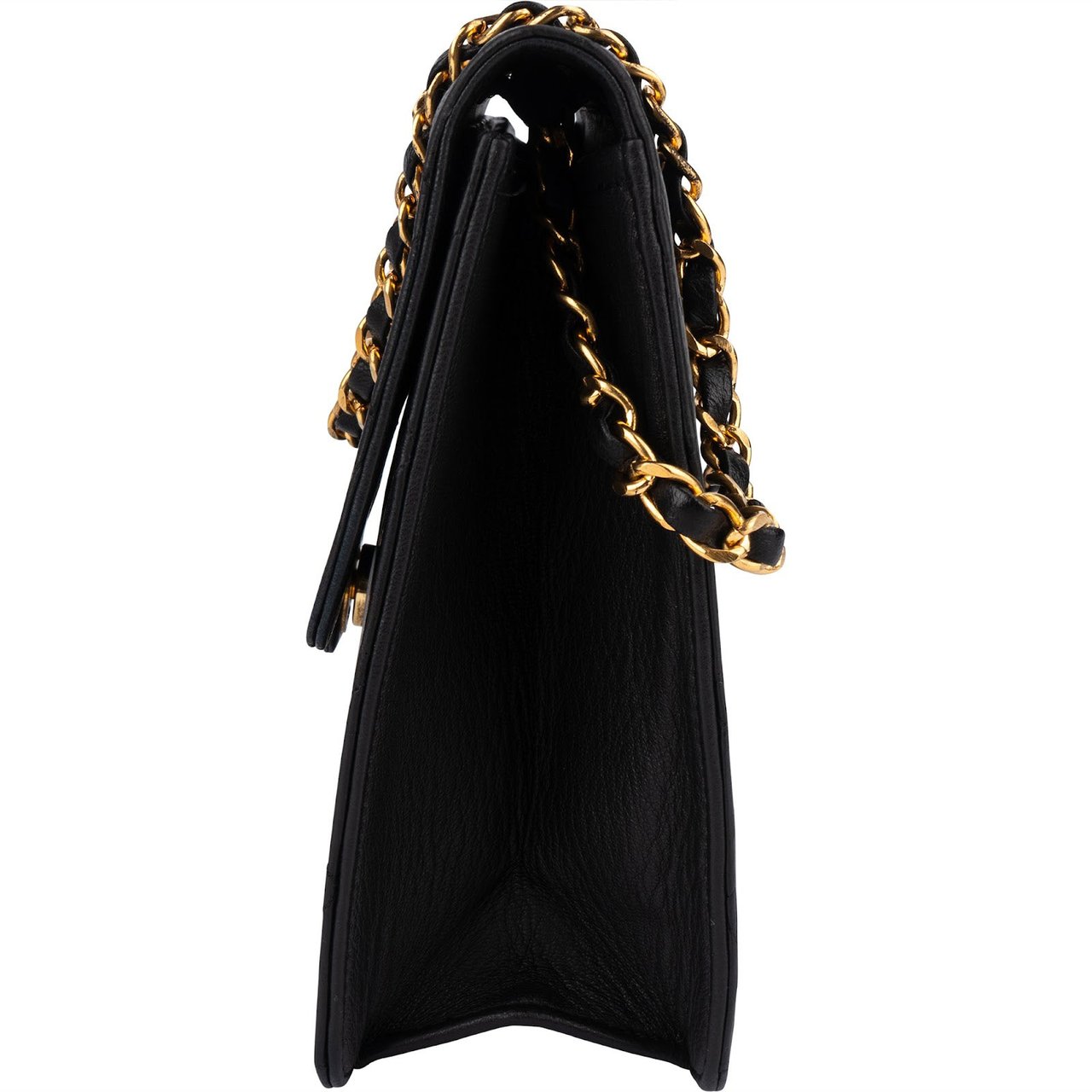 Chanel Chanel Quilted Lambskin 24K Gold Single Flap Shoulder Bag Zwart