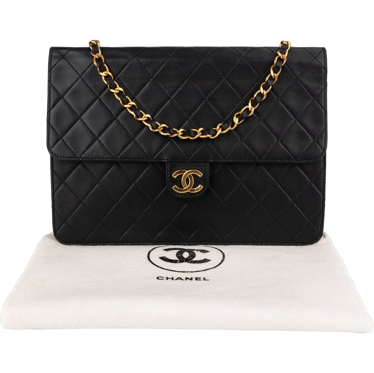 Chanel Chanel Quilted Lambskin 24K Gold Single Flap Shoulder Bag Zwart