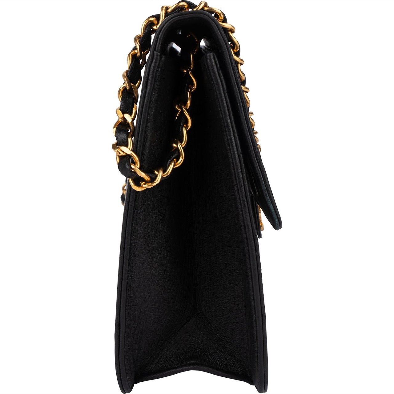 Chanel Chanel Quilted Lambskin 24K Gold Single Flap Shoulder Bag Zwart