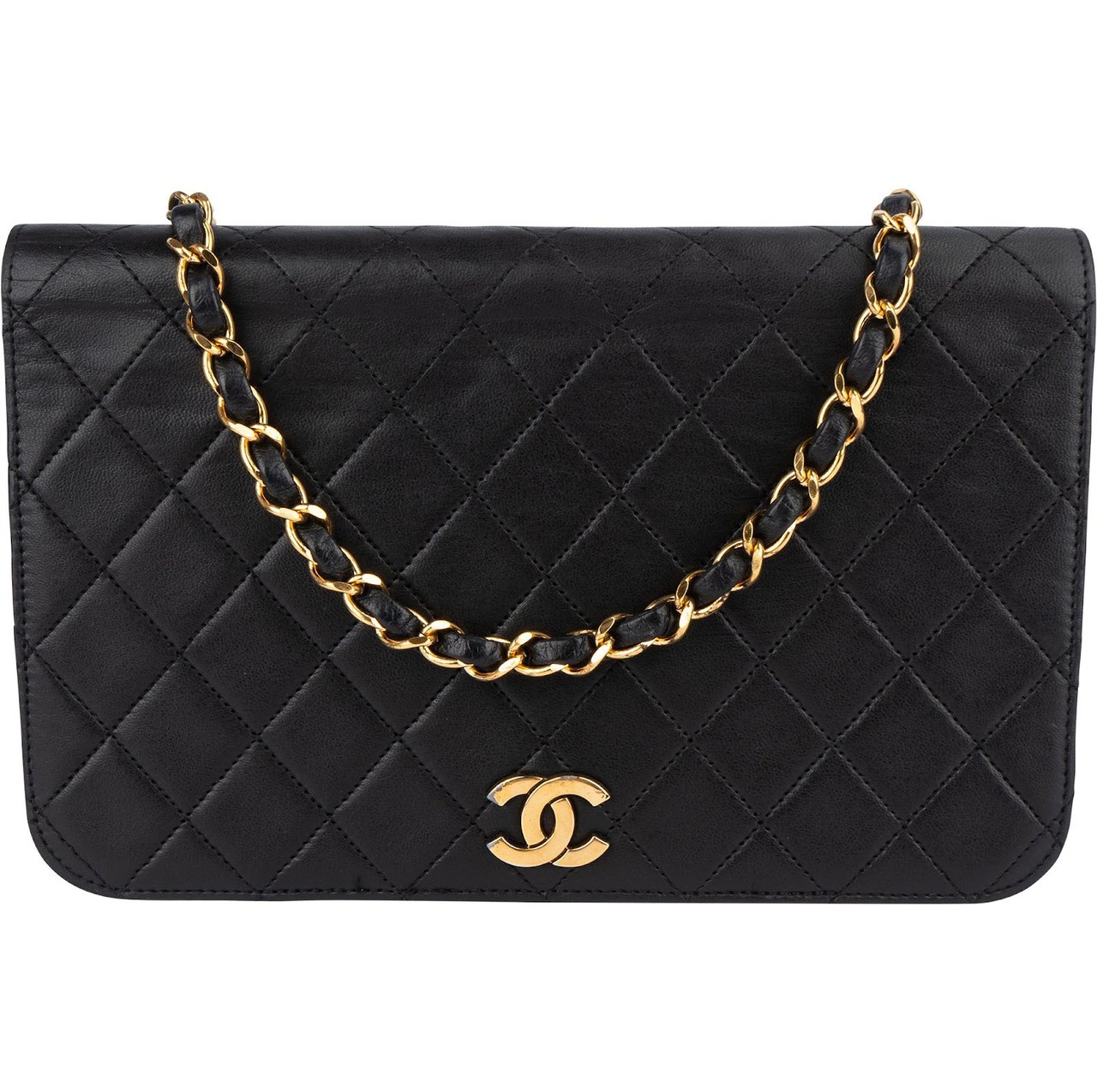 Chanel Quilted Lambskin CC Single Flap Shoulder Bag Zwart