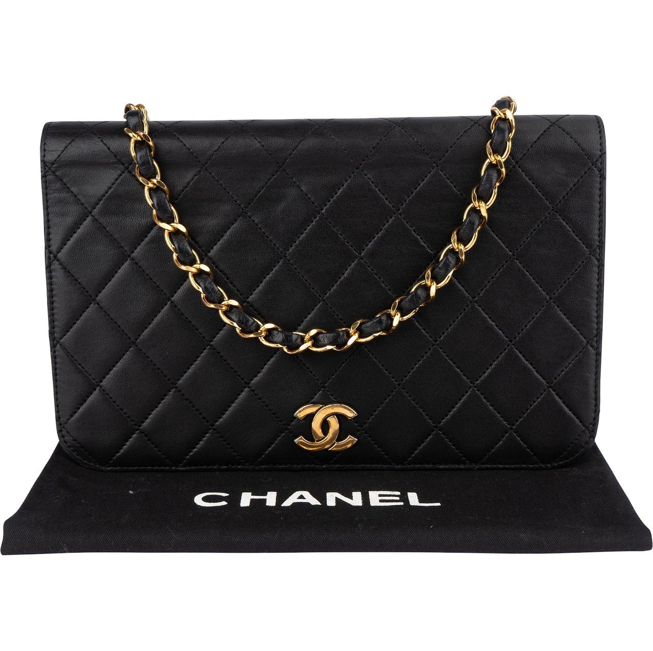 Chanel Quilted Lambskin CC Single Flap Shoulder Bag Zwart