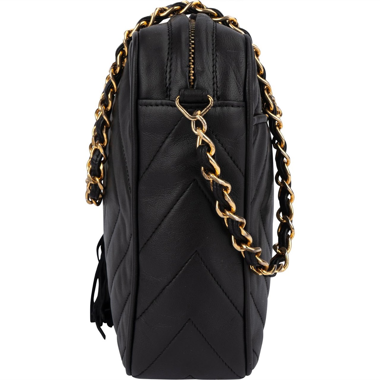 Chanel Chanel Quilted Lambskin Chevron Camera Crossbody Bag Zwart
