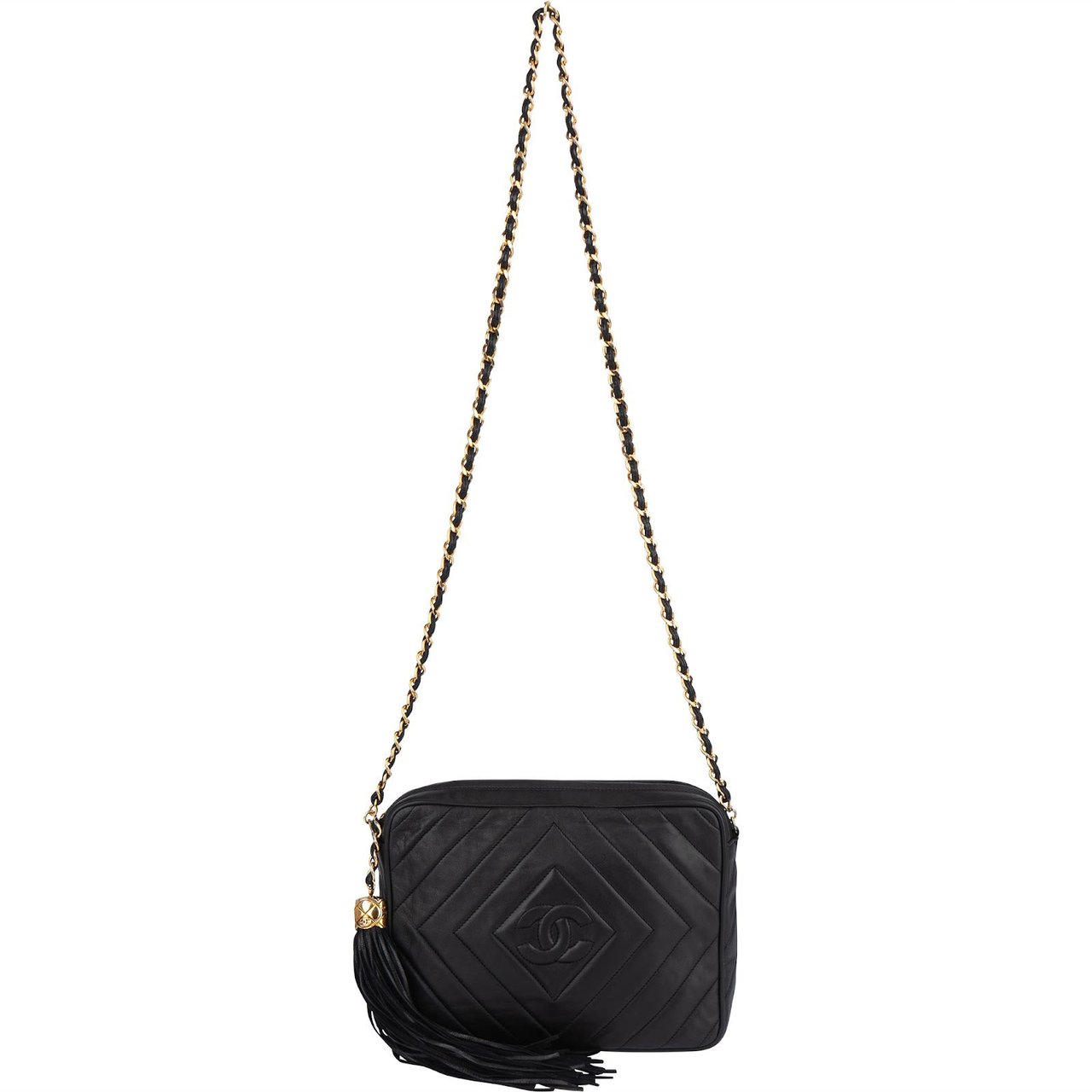 Chanel Chanel Quilted Lambskin Chevron Camera Crossbody Bag Zwart