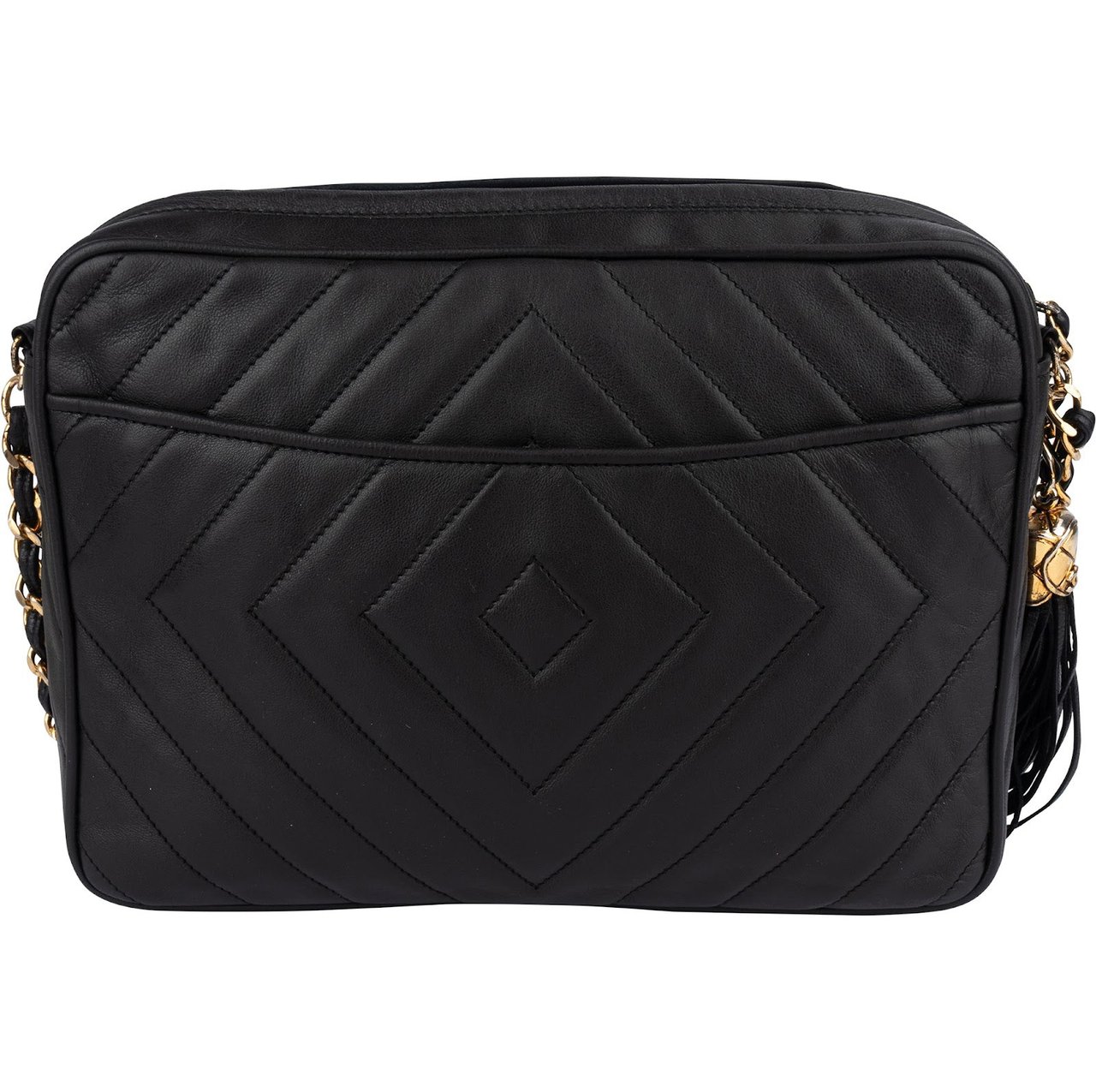 Chanel Chanel Quilted Lambskin Chevron Camera Crossbody Bag Zwart
